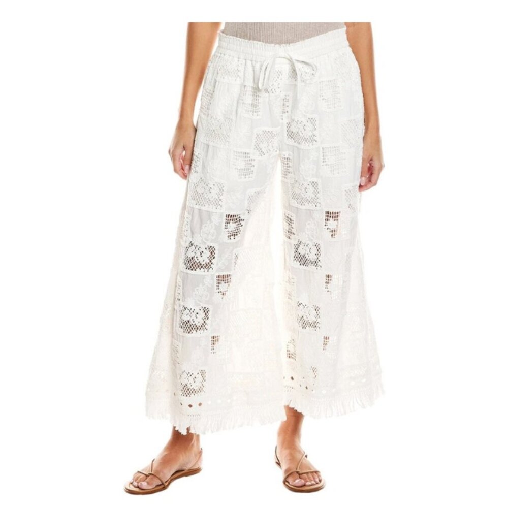 Johnny Was Fancy Pants Size-M 100% Cotton Natural Crocheted Lace